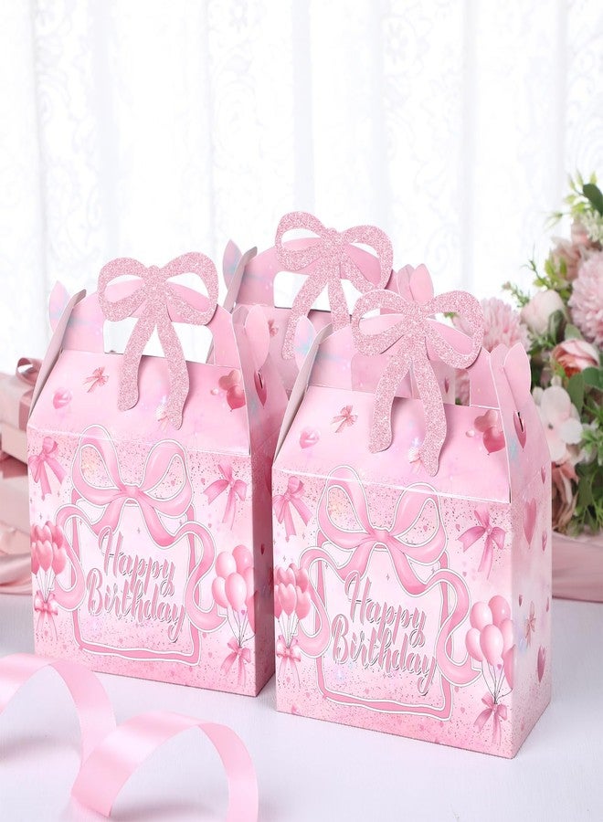 Feifeiya 24 Pcs Pink Bow Birthday Party Gift Boxes Galentine Treat Candy Bags Coquette Glitter Bow Boxes with Handle Foldable Birthday Party Favor Goodie Bags Decorations Wedding Bachelorette Supplies - Image 3